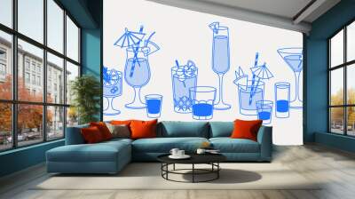 Composition of cocktails. Line art, retro. Vector illustration for bars, cafes, and restaurants. Wall mural