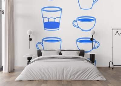 Cups and glasses with coffee. Coffee time composition. Line art, retro. Vector illustration for coffee shops, cafes, and restaurants. Wall mural