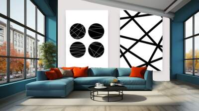 Geometric abstract black white pattern set. Vector scandinavian minimalistic art poster design templates. Simple illustration swiss style for wallpaper, flyer, banner, home decor Wall mural