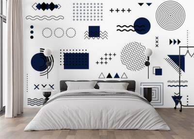 Geometric abstract elements memphis style. Vector blue and black minimal shapes for modern cover design. Set of funky bold constructivism graphics for posters, flyers Wall mural