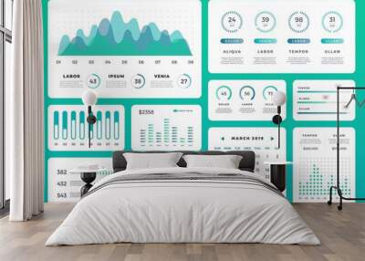 Infographic dashboard statistics workflow info.  Modern ui chart with green diagrams and graphs. Collection of 3D website vector template analytics Wall mural