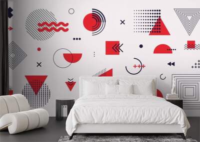 Memphis design elements mega set. Vector abstract geometric line graphic shapes, modern hipster circle triangle template colorful illustration Wall mural