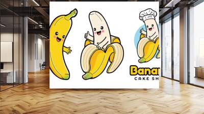 Cute banana cartoon character. Wall mural