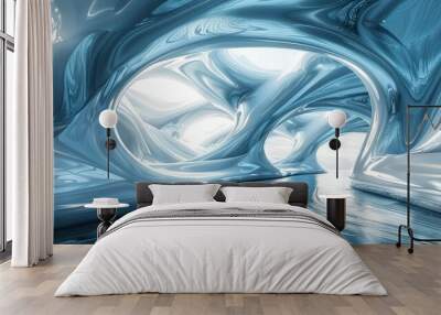 Abstract wave pattern in a futuristic setting Wall mural