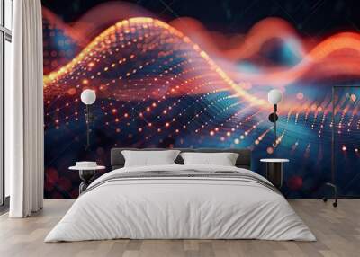 Abstract waveforms in a glowing cyber space Wall mural