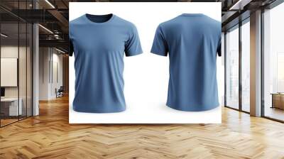 Blank blue short sleeve t-shirt mockup on white background Wall mural