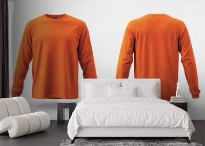 Blank orange long sleeve t-shirt mockup Wall mural