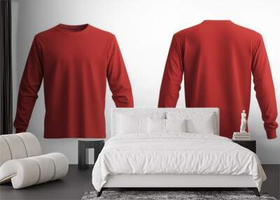 Blank red long sleeve t-shirt mockup on white background Wall mural