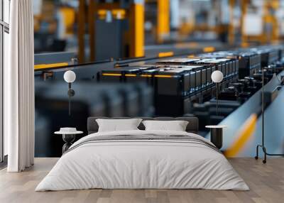 Close-Up View of Electric Vehicle Battery Cells on a Mass Production Assembly Line Wall mural