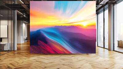 Curved Monitor with Vibrant Mountain Sunset Wall mural