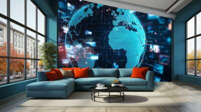 Digital Globe with Network Connections and Media Content Wall mural