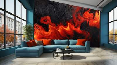 Dynamic Abstract Background. Red and Black Swirling Patterns Wall mural