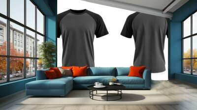 Mockup of a gray short-sleeved t-shirt with blank black sleeves Wall mural