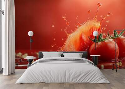 Red Tomato Sauce Splash Isolated on Background Wall mural