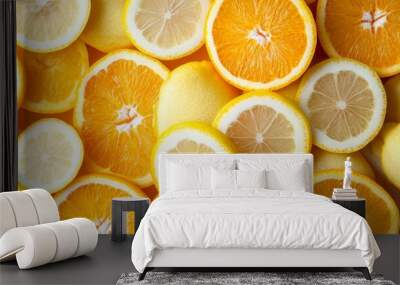 Sliced Oranges and Lemons Creating a Colorful Vitamin C Background Wall mural