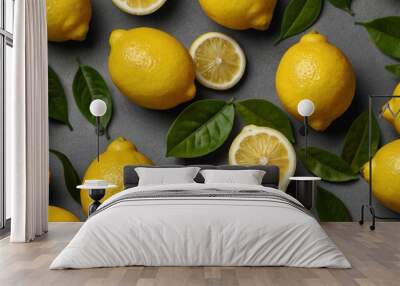 yellow lemon fruit with leaf isolated on white background Wall mural