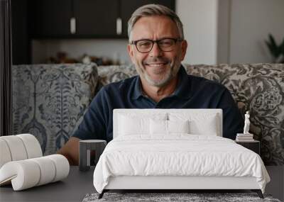 Portrait of adult male enjoying work from home Wall mural