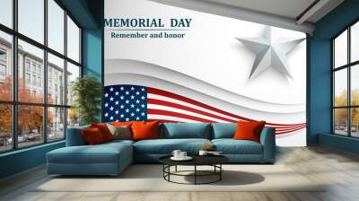 Banner for memorial day. American flag with star on gray background. Vector illustration Wall mural