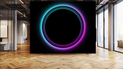 Neon circle with dots light effect on black background. Modern round frame with empty space for text for advertising, banner, card. Vector illustration. Wall mural