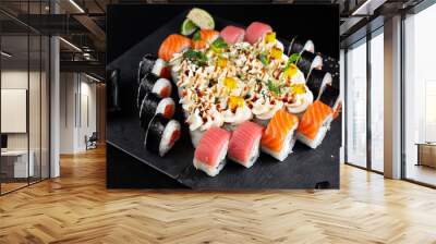 japanese sushi food. Maki ands rolls with tuna. Wall mural