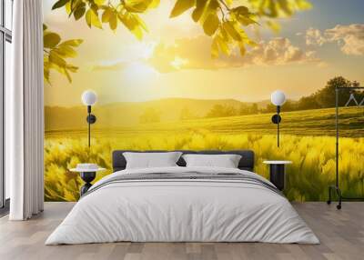 a peaceful day concept abstract sunshine sky with blurred beautiful yellow nature background Wall mural