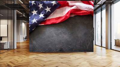 us american flag on worn black background for usa memorial day veteran s day labor day or 4th of july celebration with blank space for text Wall mural