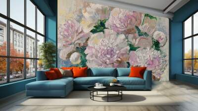 Oil painting on canvas: white peonies Wall mural