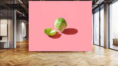 Brussels sprout isolated on a vibrant pink background. Wall mural