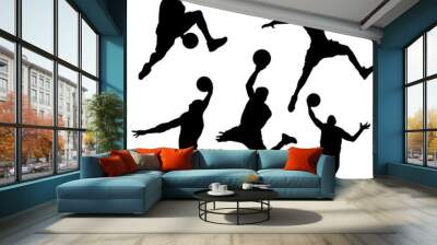 Silhouette of basketball player in different on white background Wall mural