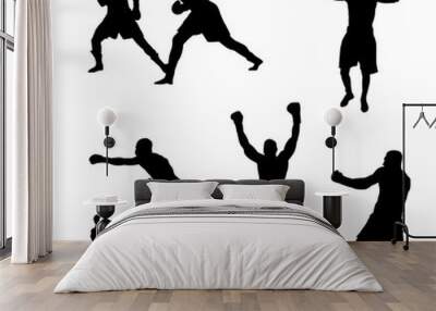 silhouette of black boxers on white background Wall mural