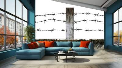 Barbed wire with concrete pillars, cut out Wall mural