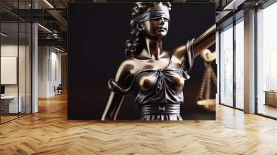 Bronze statue of Themis, Goddess of Justice holding Law Scales. Copy space Wall mural