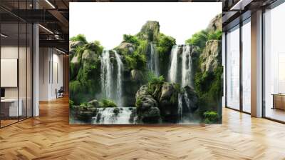 Cascading waterfalls in a lush green place, cut out Wall mural