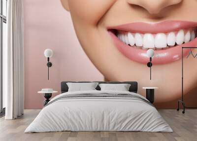 Charming female smile with dazzling white teeth, showing excellent dental health and hygiene. Ideal for dental illustrations. Copy space Wall mural