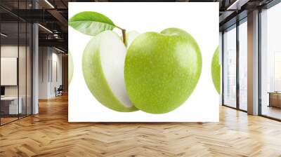 Collection of delicious green apples, isolated on white background Wall mural