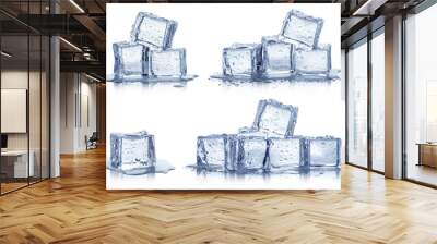 Collection of ice cubes, isolated on white background Wall mural