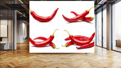 Collection of red chili peppers, isolated on white background Wall mural