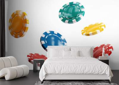 Colorful casino chips falling in the air, cut out Wall mural