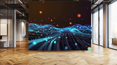 Data background of wires and glowing particles. Based on Generative AI Wall mural