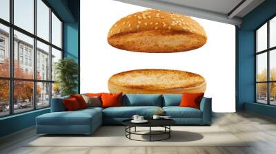 Delicious burger buns, isolated on white background Wall mural