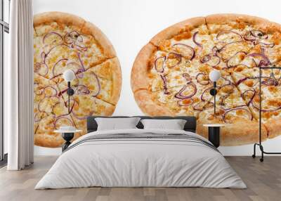 Delicious pizza with mozzarella and onion, cut out Wall mural