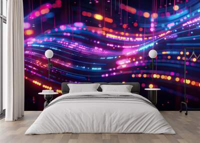 Digital abstract backdround for technological operations, neural networks, AI, data transmission and encryption, digital archives, audio and visual representations, scientific research. Copy space Wall mural