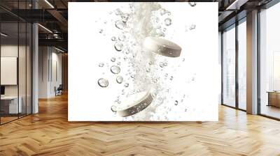 Effervescent tablets dissolving in water with bubbles, cut out Wall mural