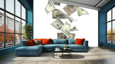 Flying 100 American dollars banknotes, cut out Wall mural