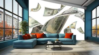 Flying 100 American dollars banknotes, cut out Wall mural