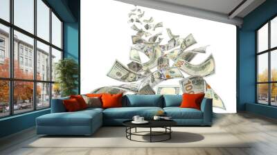 Flying 100 American dollars banknotes, cut out Wall mural