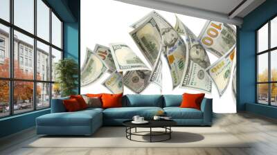 Flying 100 American dollars banknotes cut out Wall mural