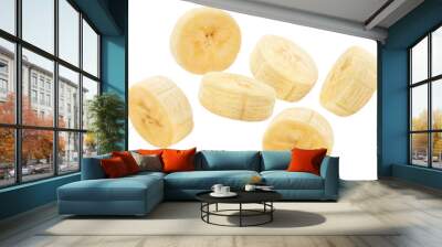 Flying delicious banana slices cut out Wall mural