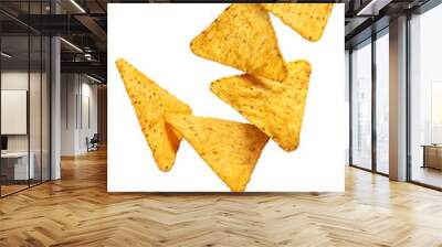 Flying mexican nachos chips, isolated on white background Wall mural