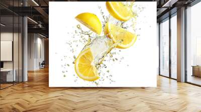 Fresh delicious lemons splashing, cut out Wall mural